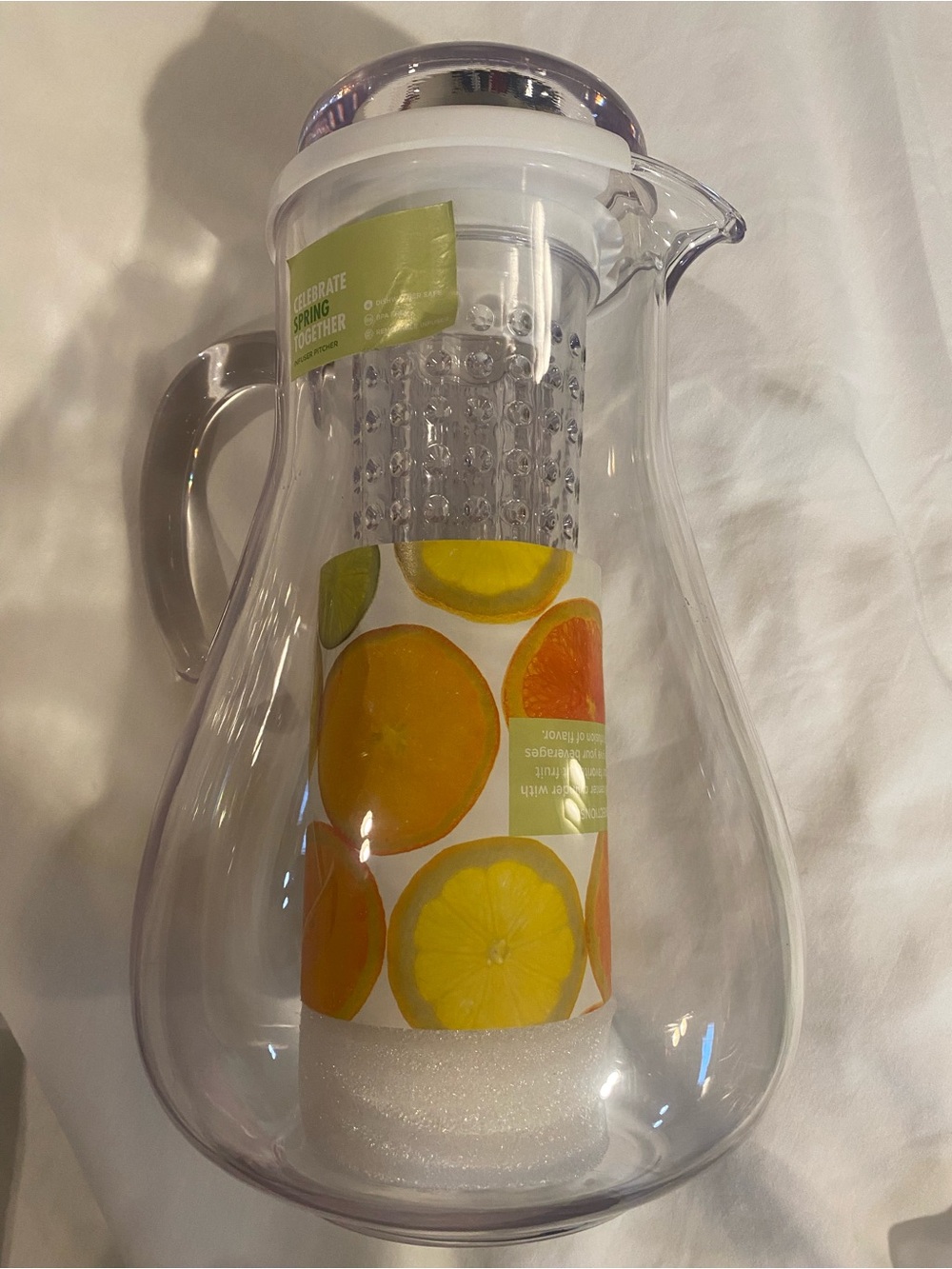 Kohl's Clear Infuser Pitcher with  Clear Core and White Lid